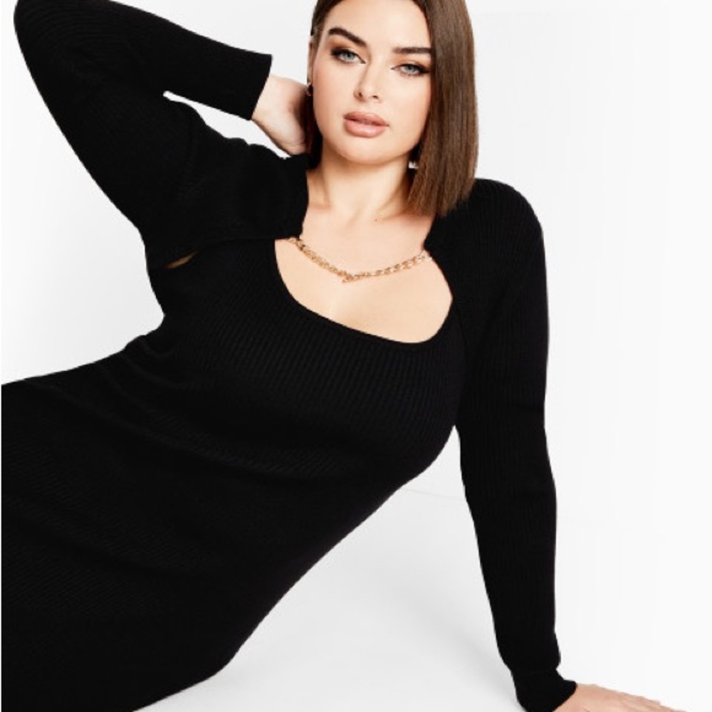 City Chic Kelsey Elegant Black Knit Dress with Chain Detail 18W